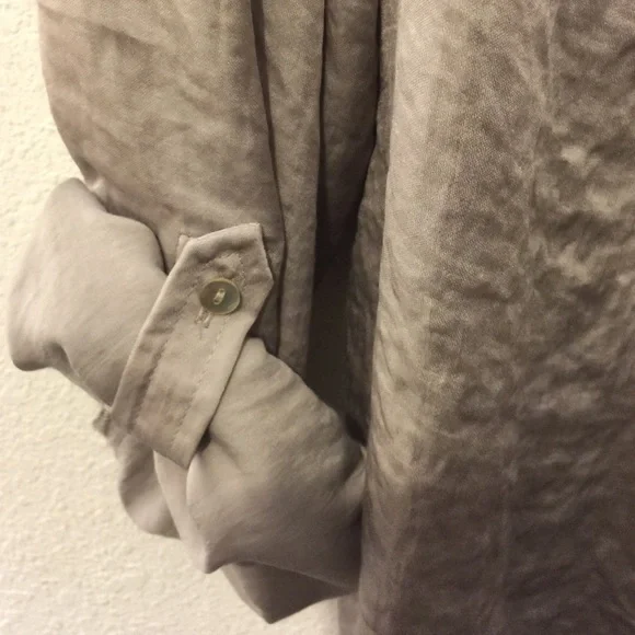 Avenue Grey Distressed Button Lace Trim Blouse - Picture 3 of 4